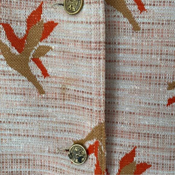 Herbert Levy Vintage 1940s Bird Print Orange Brown Textured Dress Pleats large - Picture 10 of 12